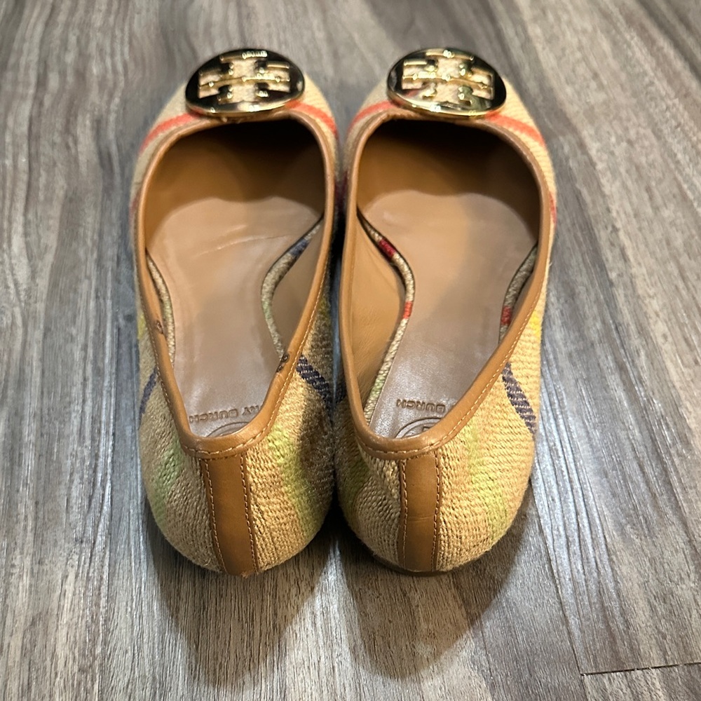 Tory Burch Women's Striped Flats with Gold Logo - Picture 4 of 9